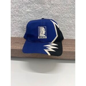 Vintage KATI Tecumseh Native American Adjustable Baseball Cap Hat Blue‎ Black